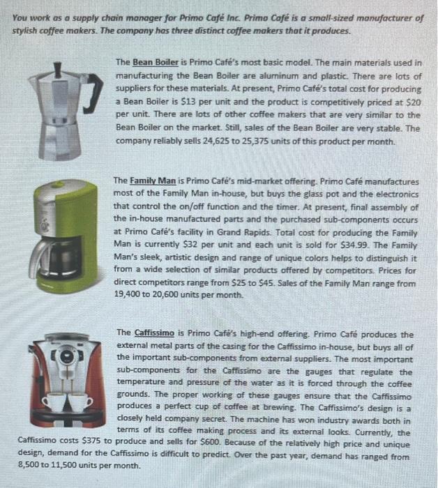 materials. At present, Primo Caf's total cost for producing a Bean Boiler