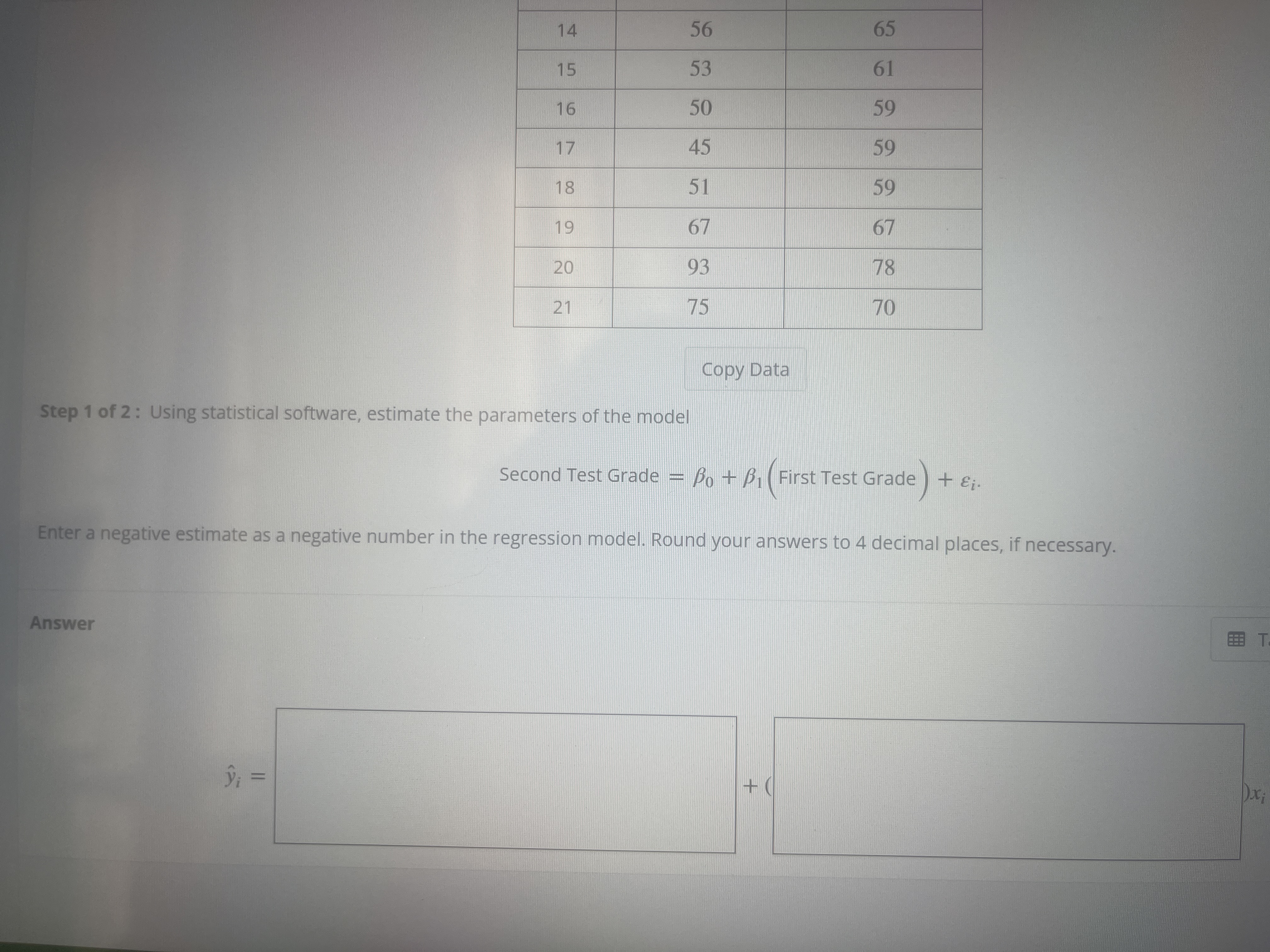 on the first test to the scores on the second test. The