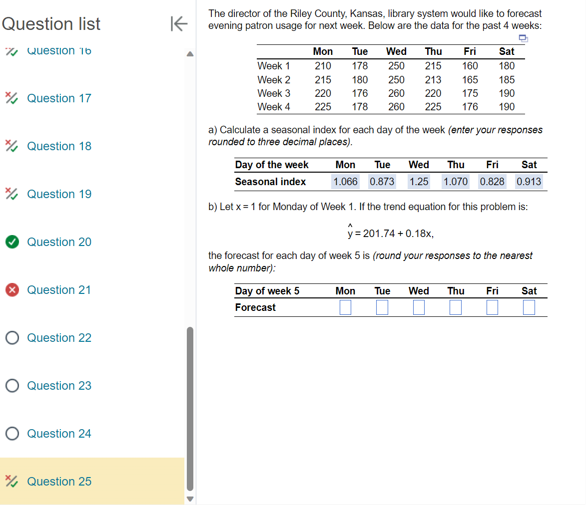 Please use actual numbers Question list \% Question 10 x/, Question 17