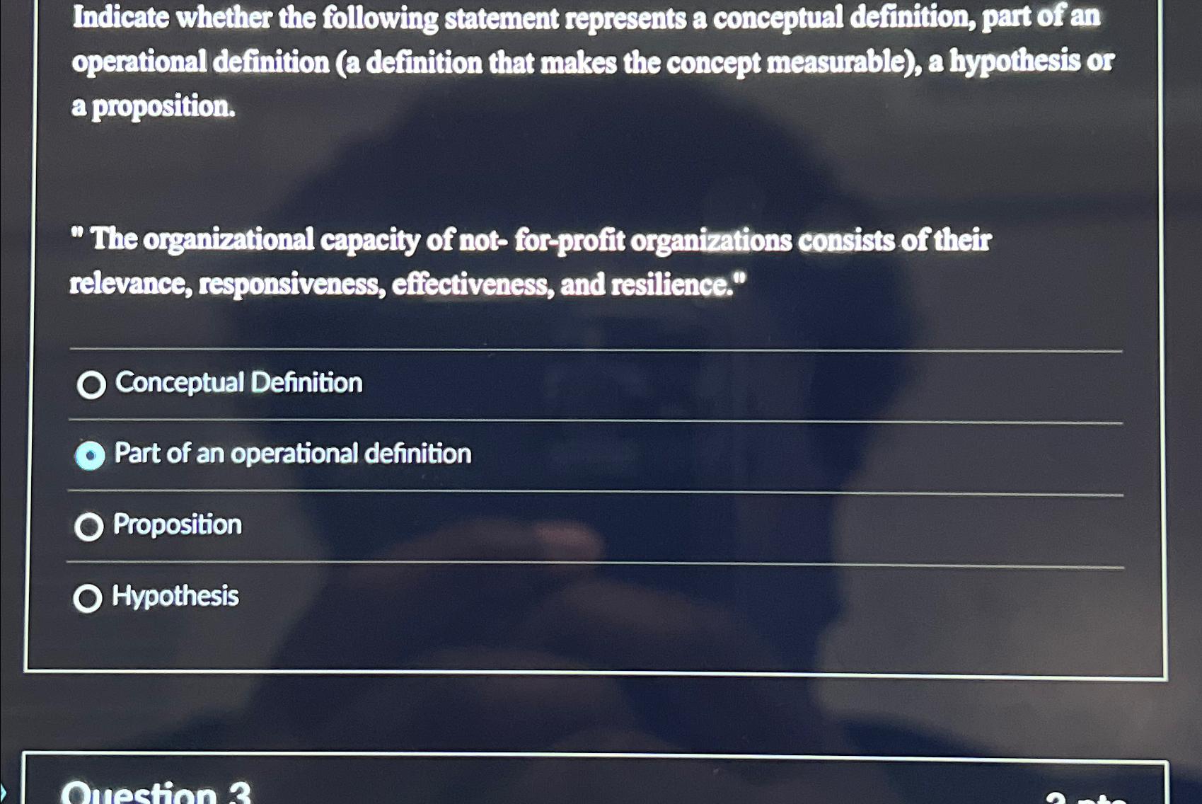  Indicate whether the following statement represents a conceptual definition, part of