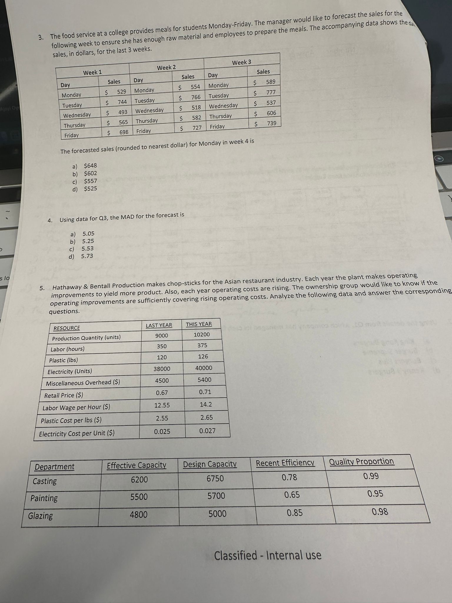 Which input has the highest productivity percentage change? a) Labour b) Plastic