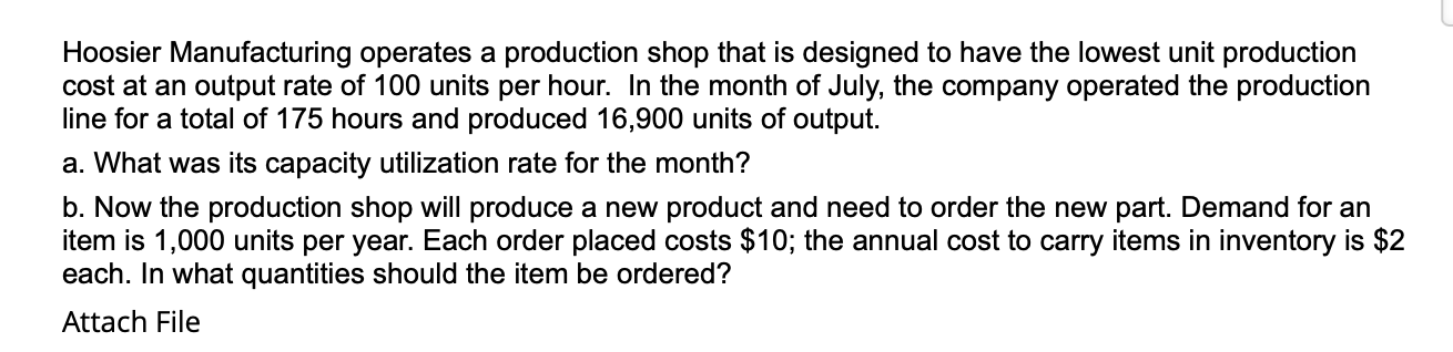 please answer as soon as possible step by step Hoosier Manufacturing operates