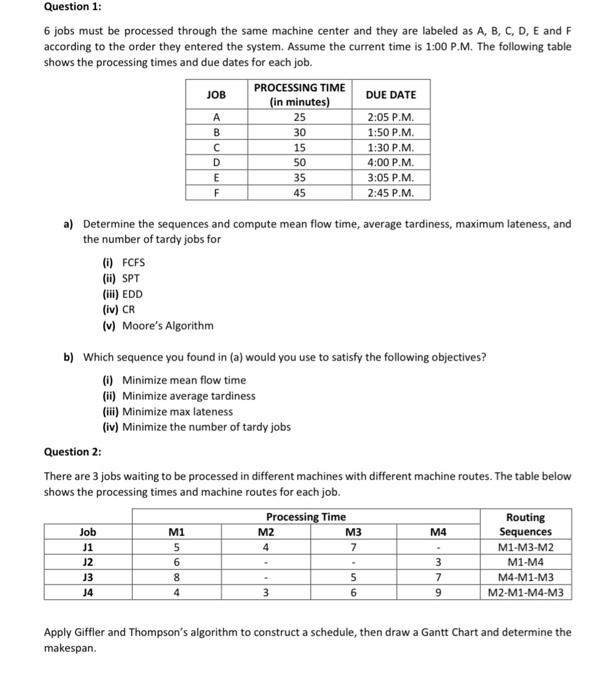  6 jobs must be processed through the same machine center and