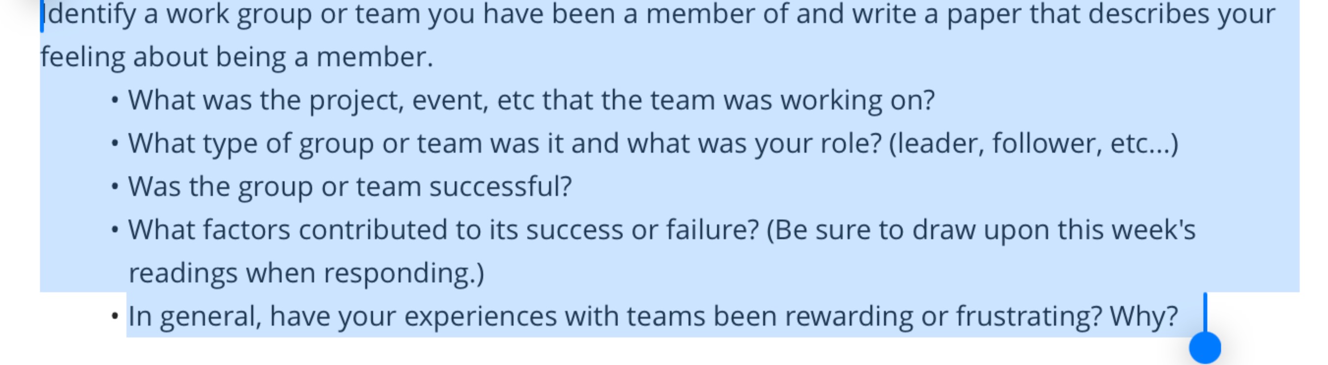  |dentify a work group or team you have been a member