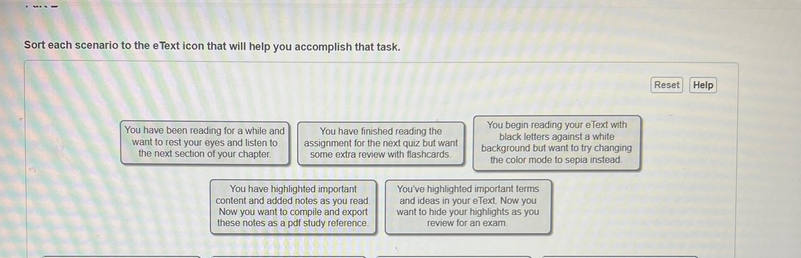  Sort each scenario to the eText icon that will help you