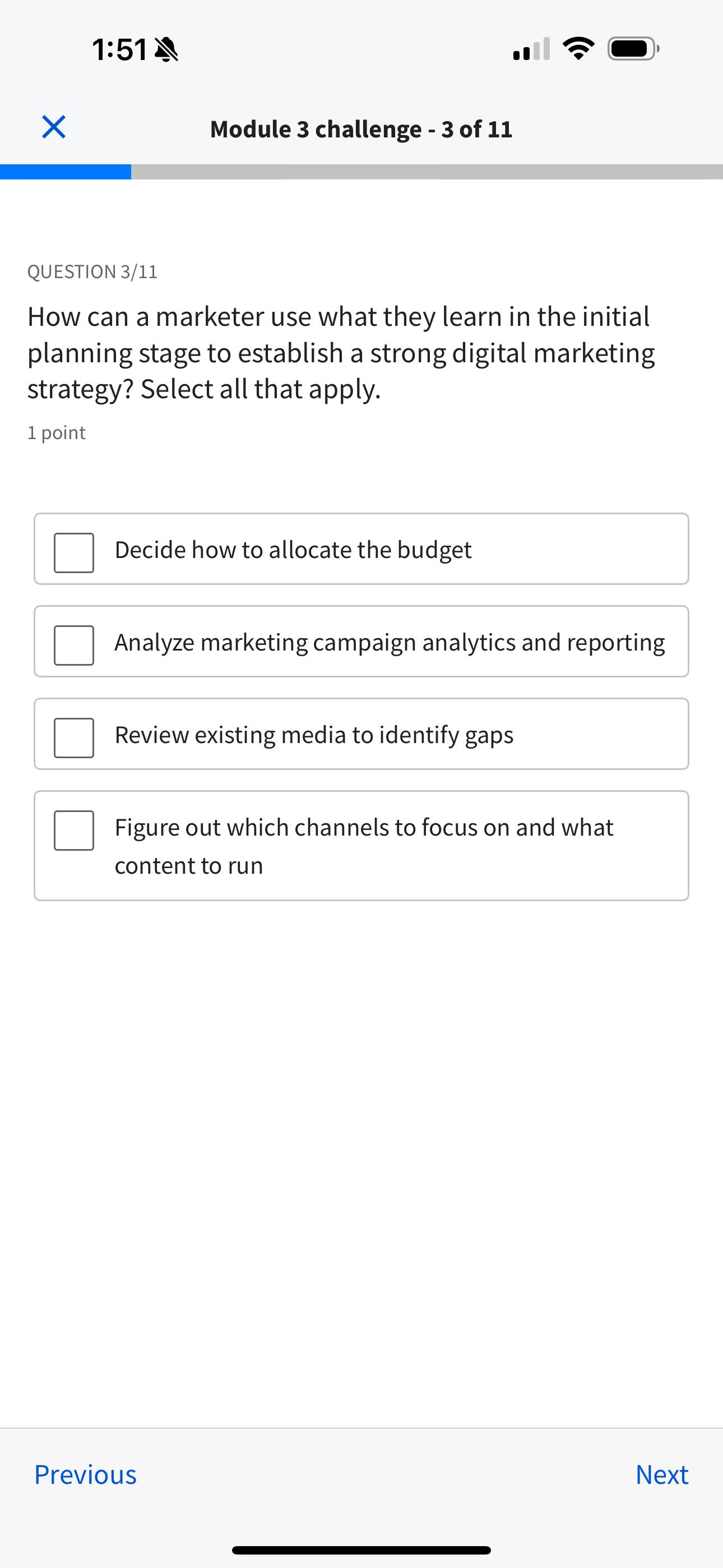  1:514 Module 3 challenge -3 of 11 QUESTION 3/11 How can