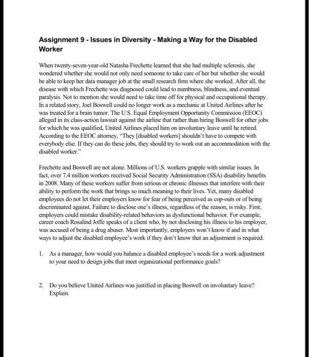  Assignment 9 - Issues in Diversity - Making a Way for