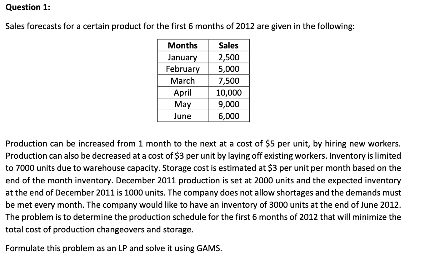 For this question, I need mathematical model and written gams code. Sales