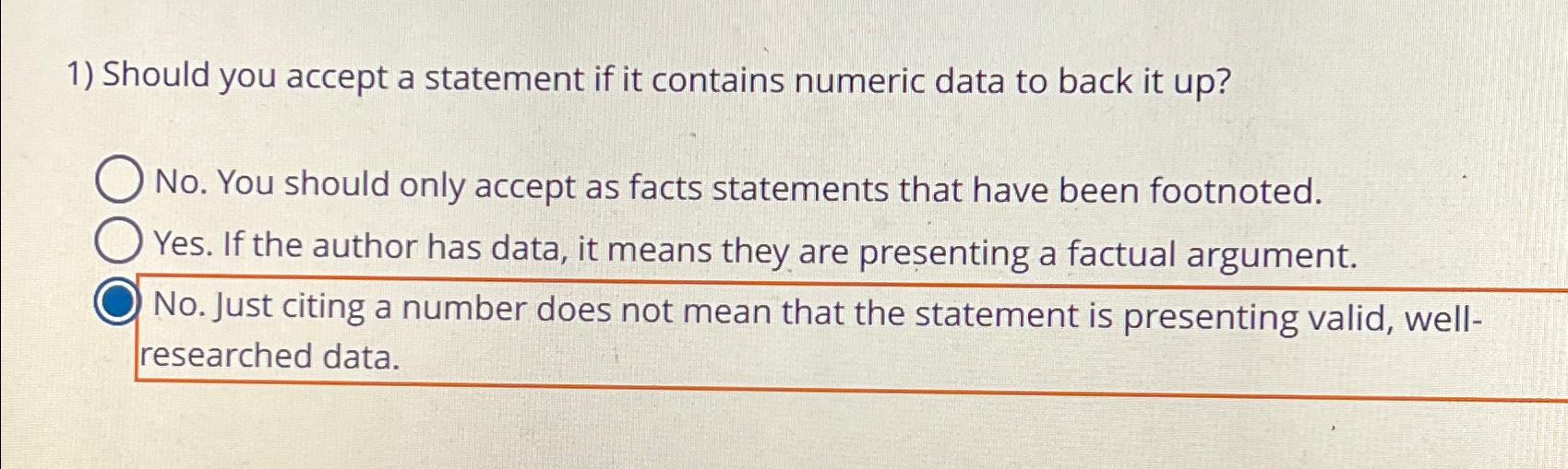  Should you accept a statement if it contains numeric data to