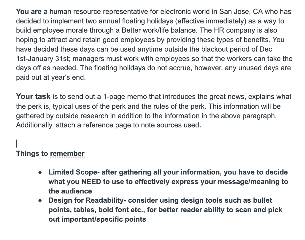 You are a human resource representative for electronic world in San