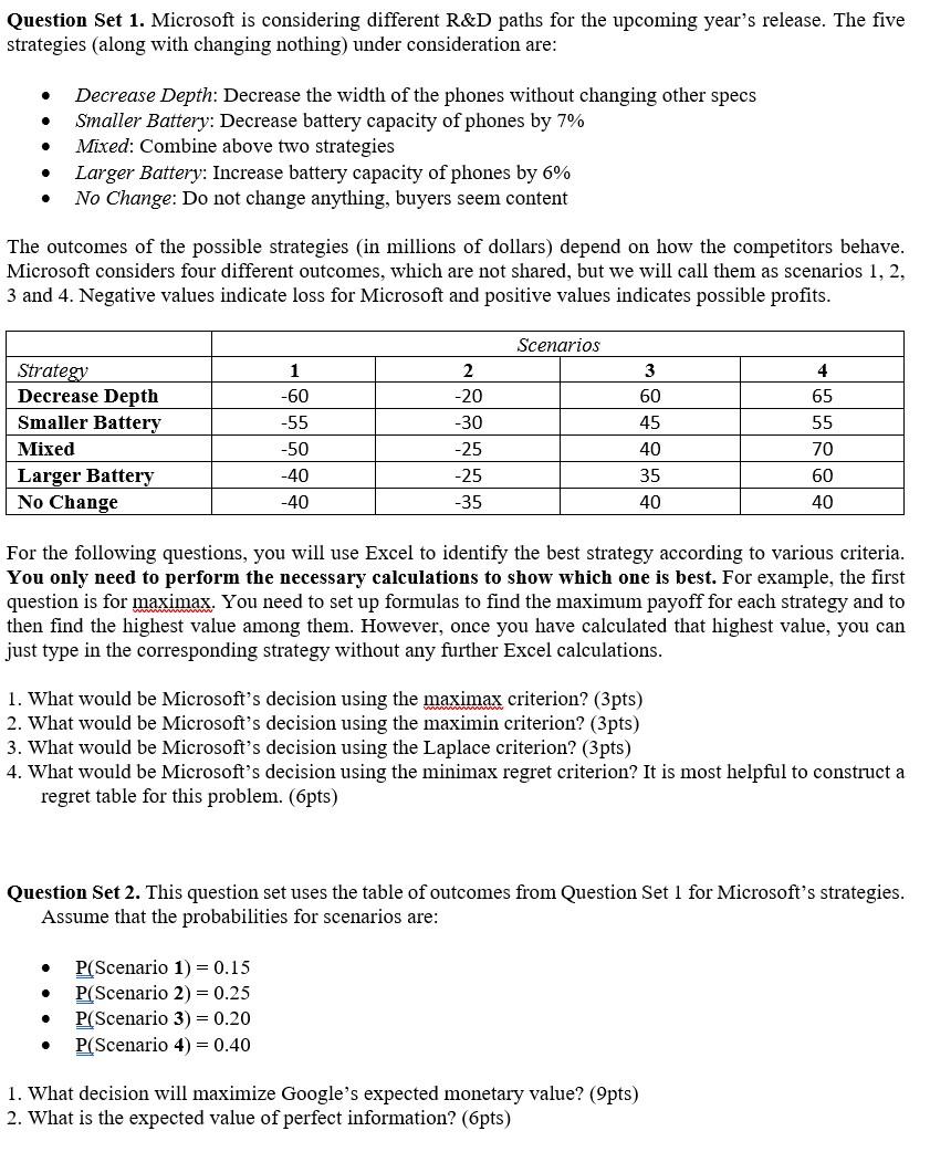  Please solve using excel, and provide formulas Question Set 1. Microsoft