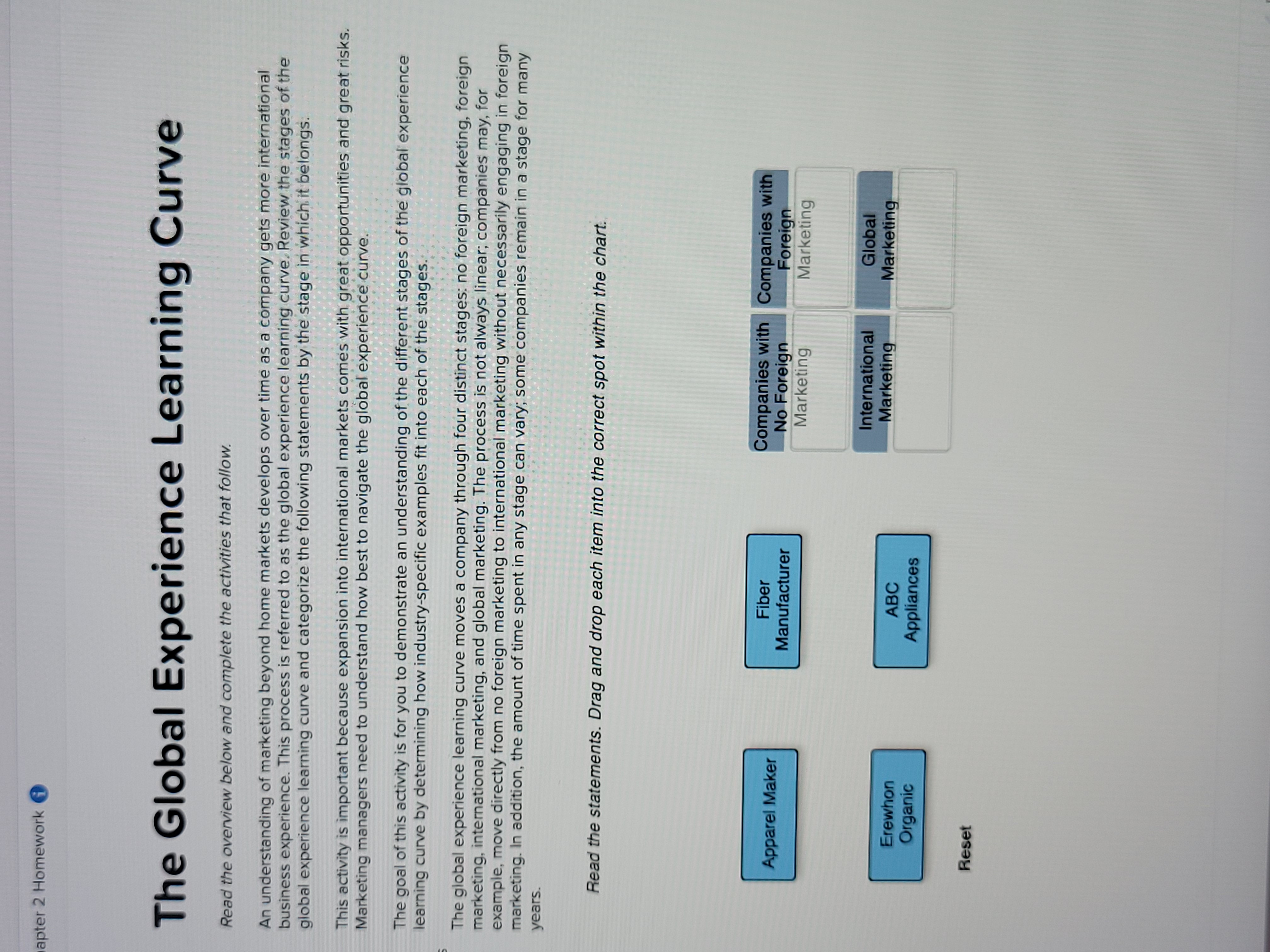 The Global Experience Learning Curve Read the overview below and complete