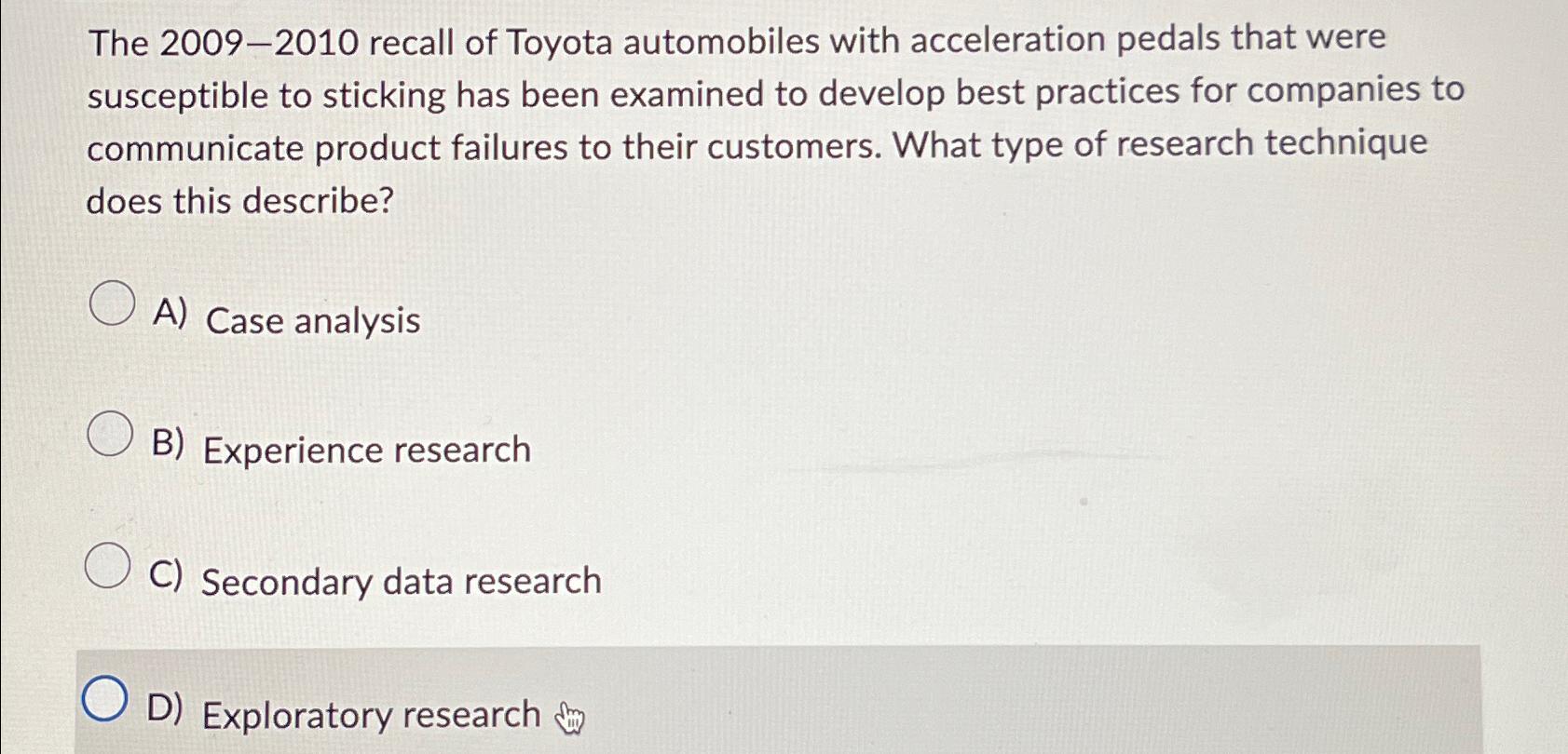  The 2009-2010 recall of Toyota automobiles with acceleration pedals that were