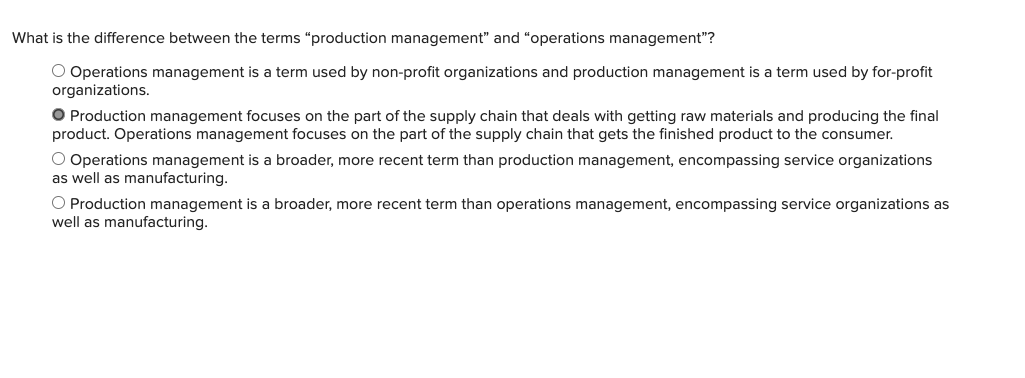 What is the difference between the terms "production management" and "operations