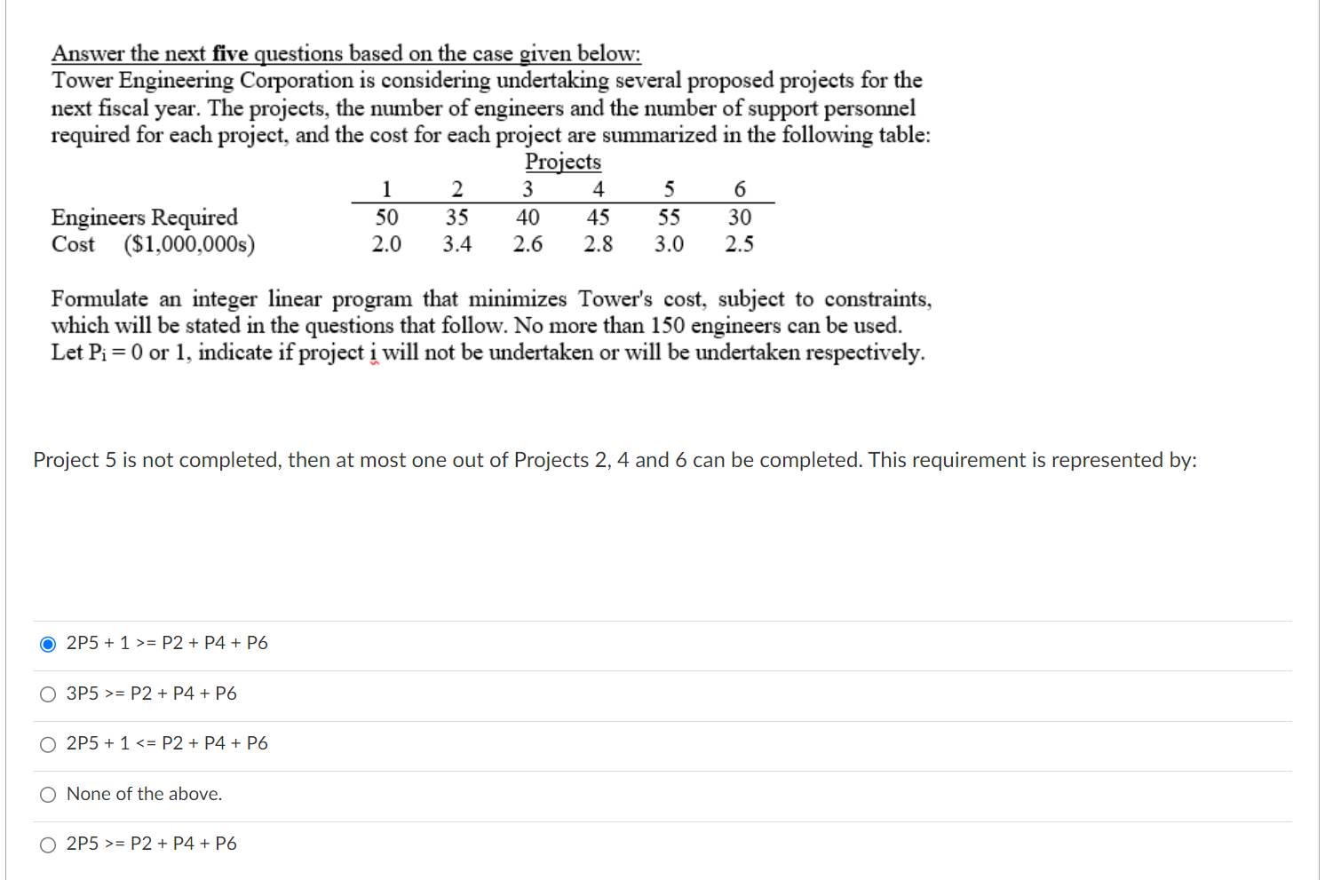 Answer the next five questions based on the case given below: