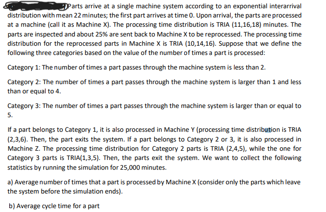 D) Parts arrive at a single machine system according to an