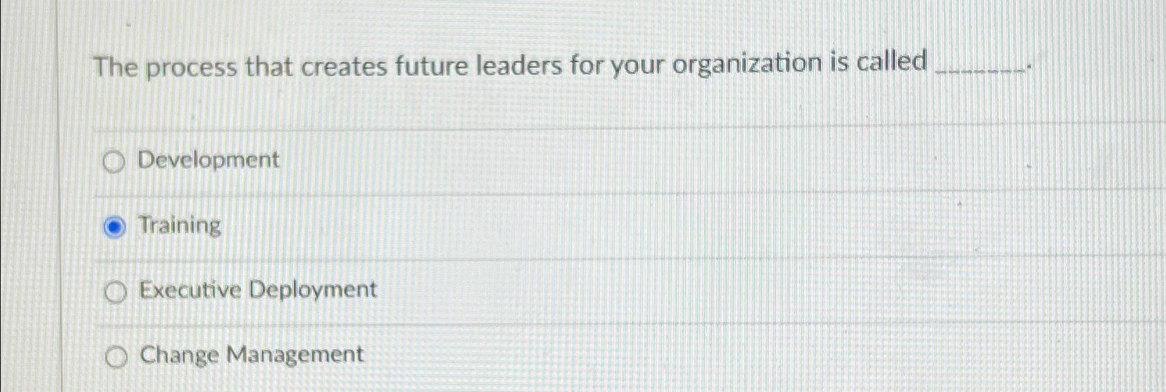  The process that creates future leaders for your organization is called