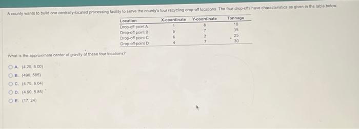  A county wants to build one centrally-located processing facility to serve