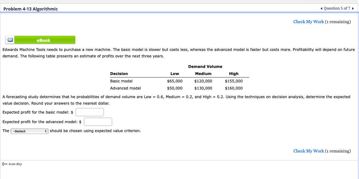 Check My Work (1 remaining) Edwards Machine Tools needs to purchase