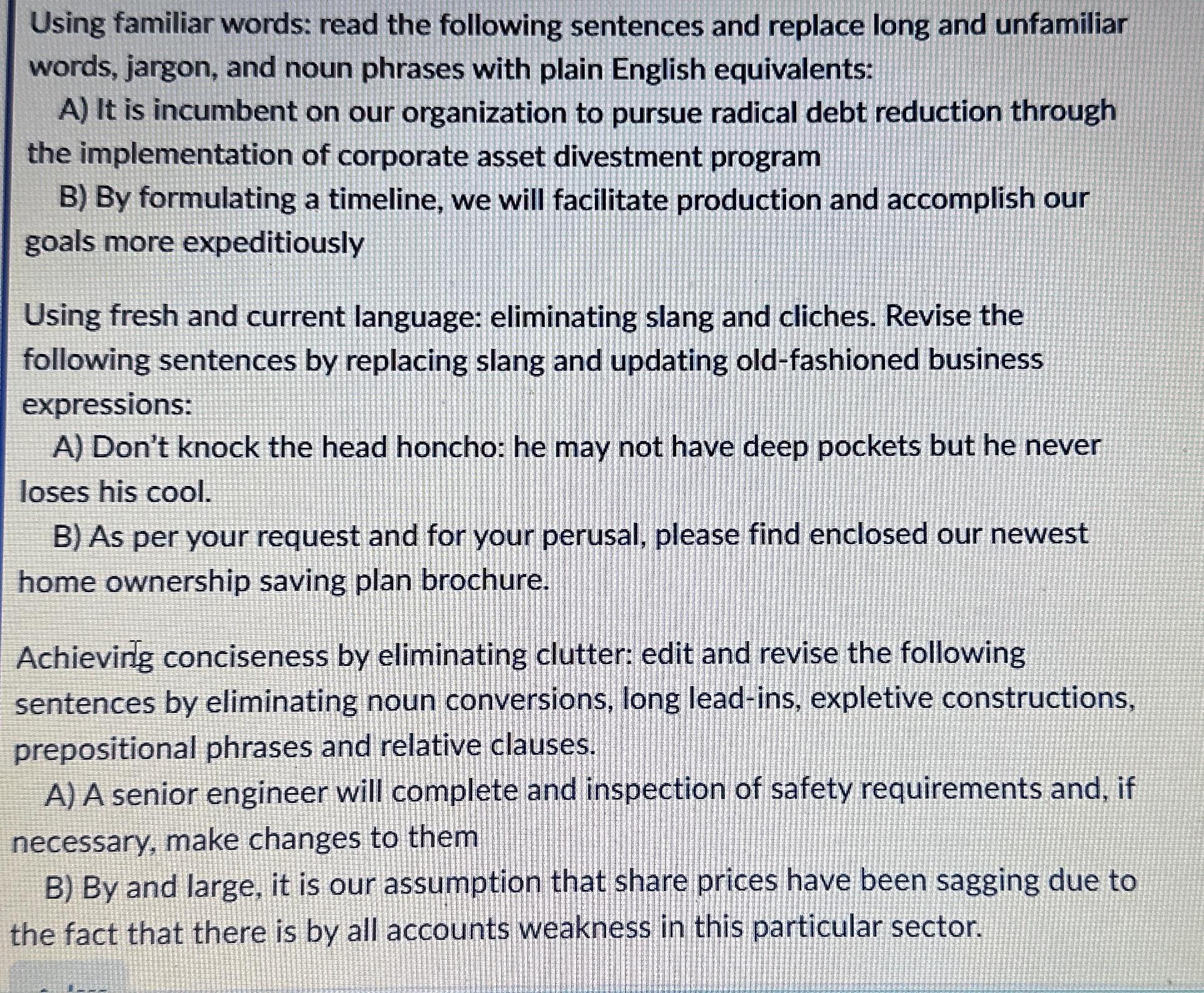  Using familiar words: read the following sentences and replace long and