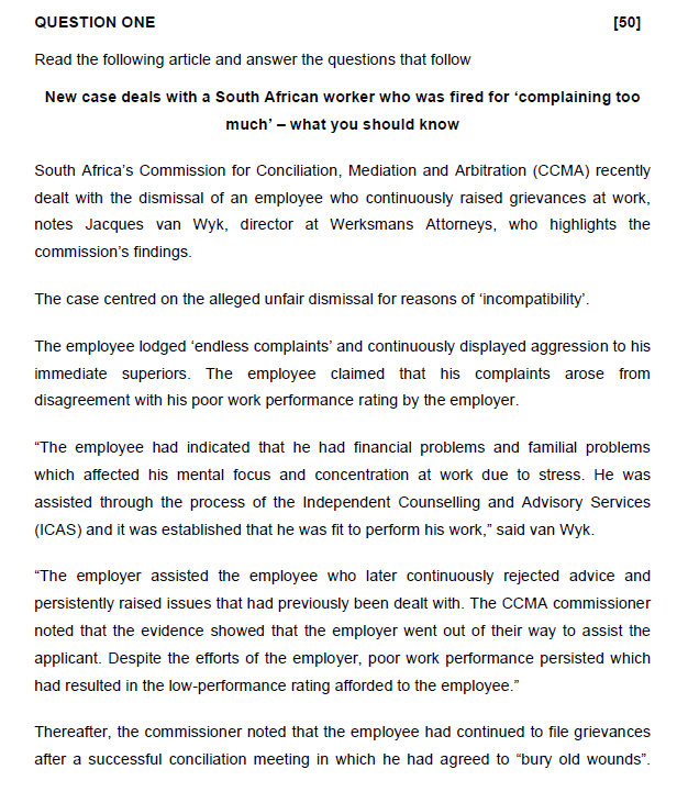  QUESTION ONE [50] Read the following article and answer the questions