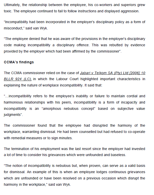 that follow New case deals with a South African worker who was