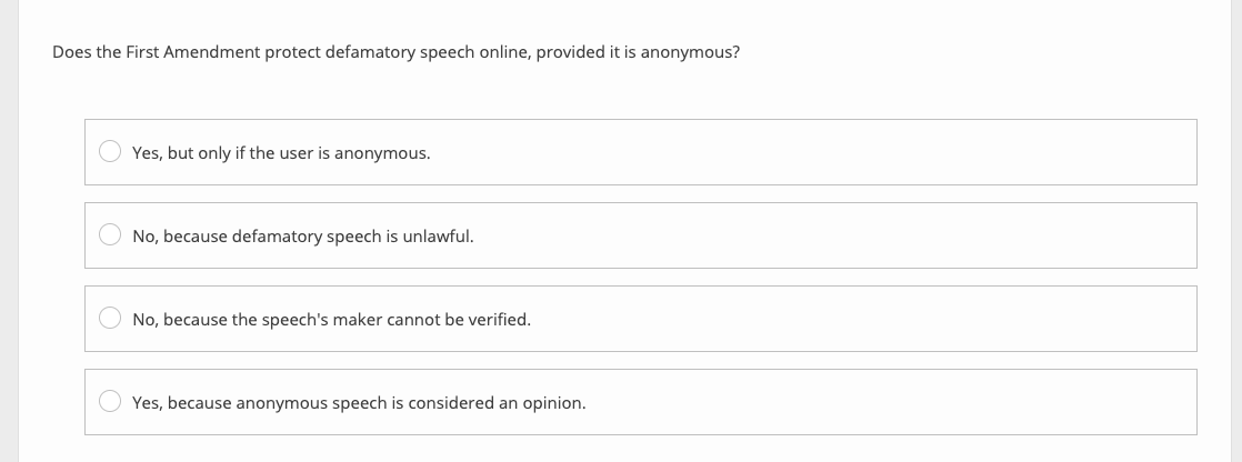  Does the First Amendment protect defamatory speech online, provided it is