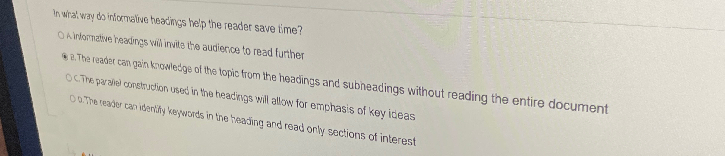  In what way do informative headings help the reader save time?