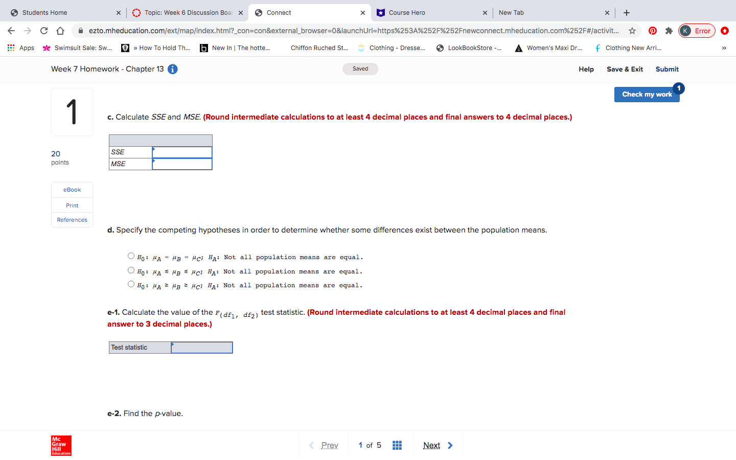 statistic and p-valueE. At the 1% significance level, what is the conclusion?E.Interpret