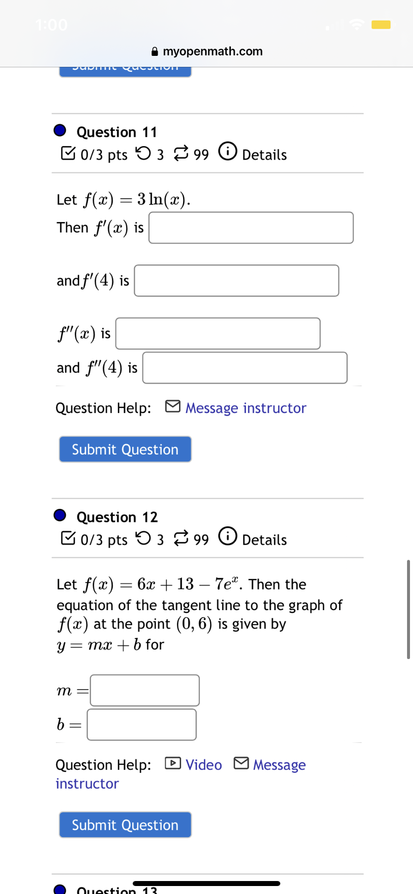 (3 log6(2) + 20) dx Question Help: Message instructor Submit Question .