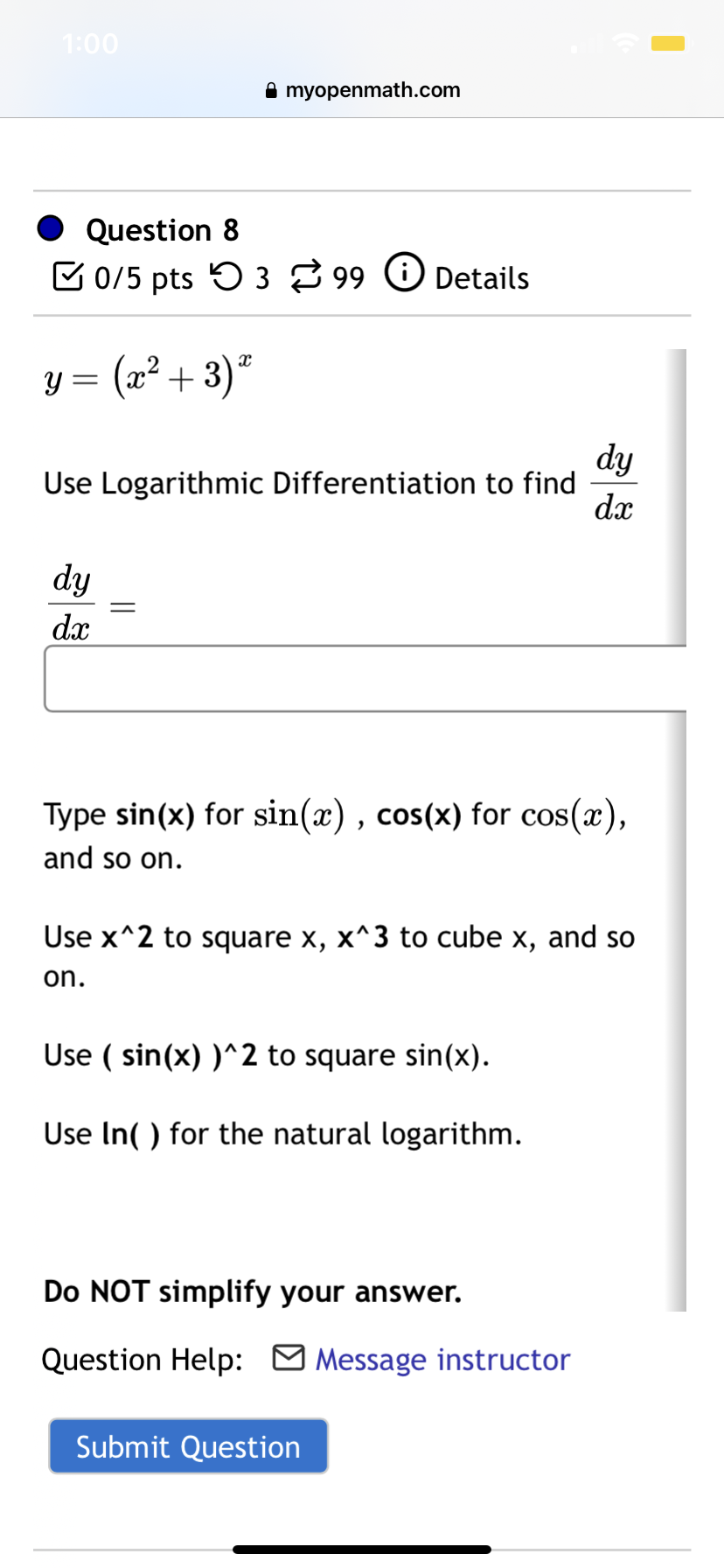 Question 5 0/3 pts 9 3 99 0 Details Let f(a) =