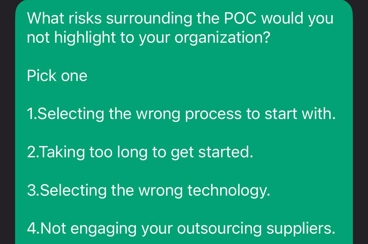  What risks surrounding the POC would you not highlight to your