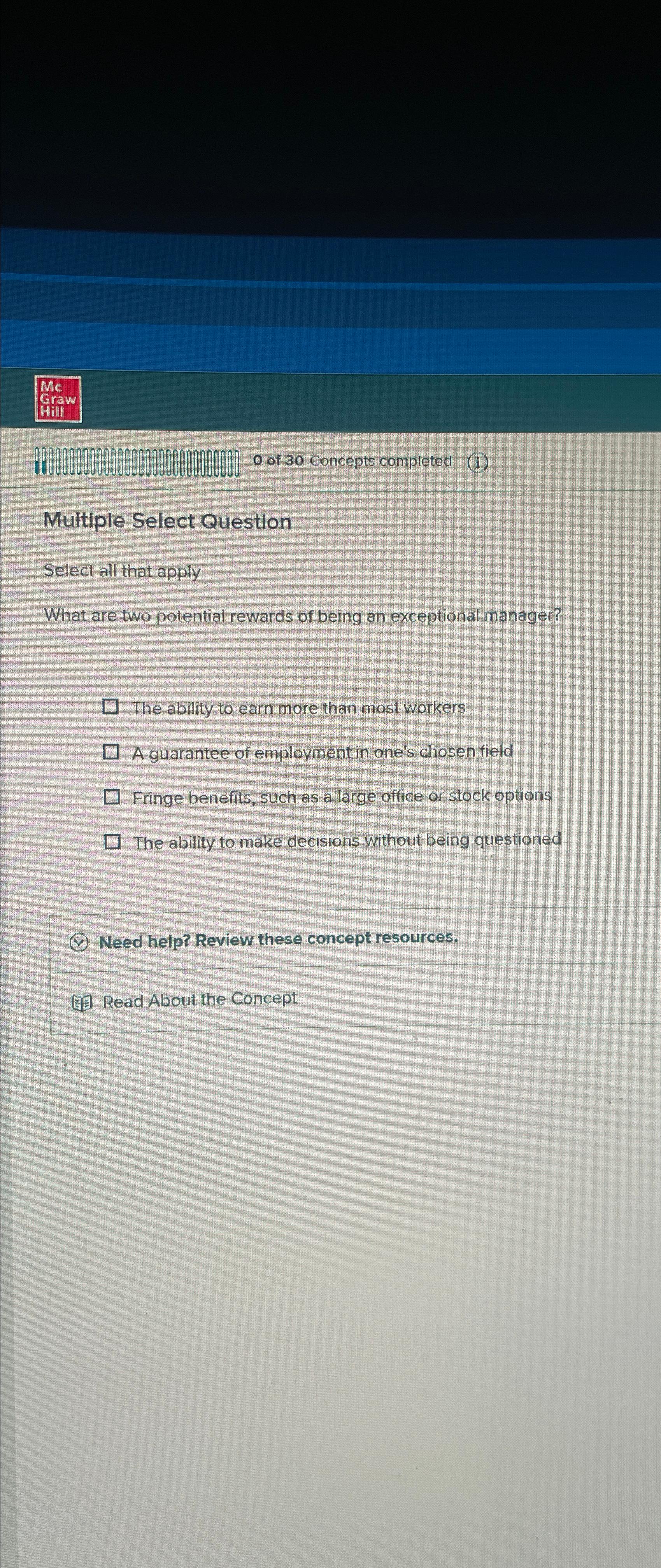  Mc Graw (i) Multiple Select Question Select all that apply What