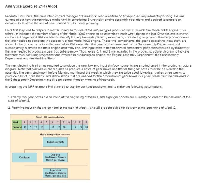  Analytics Exercise 21-1 (Algo) Recently. Phil Harris, the production control manager