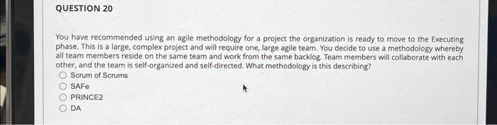  You have recommended using an agile methodology for a project the