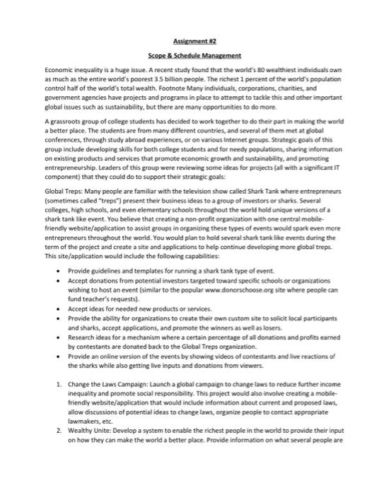  Assignment in2 Scope 8 Schedule Management Economic inequality is a huge