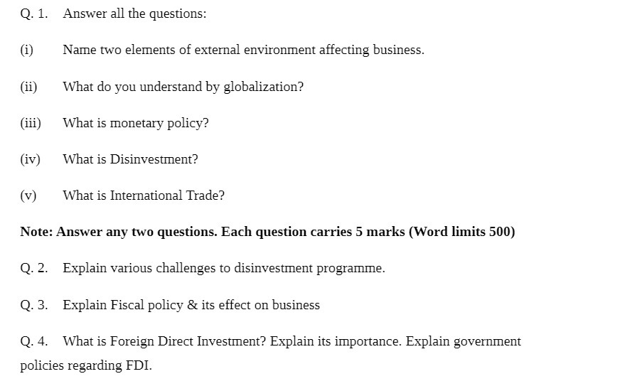 Q. 1. Answer all the quesn'ons: (i) Name two elements of