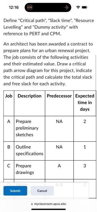  Define "Critical path", "Slack time", "Resource Levelling" and "Dummy activity" with