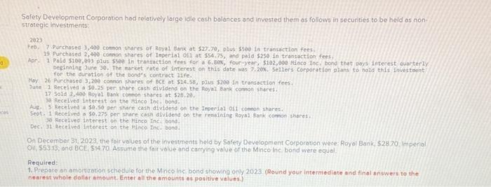  d K ces Safety Development Corporation had relatively large idle cash