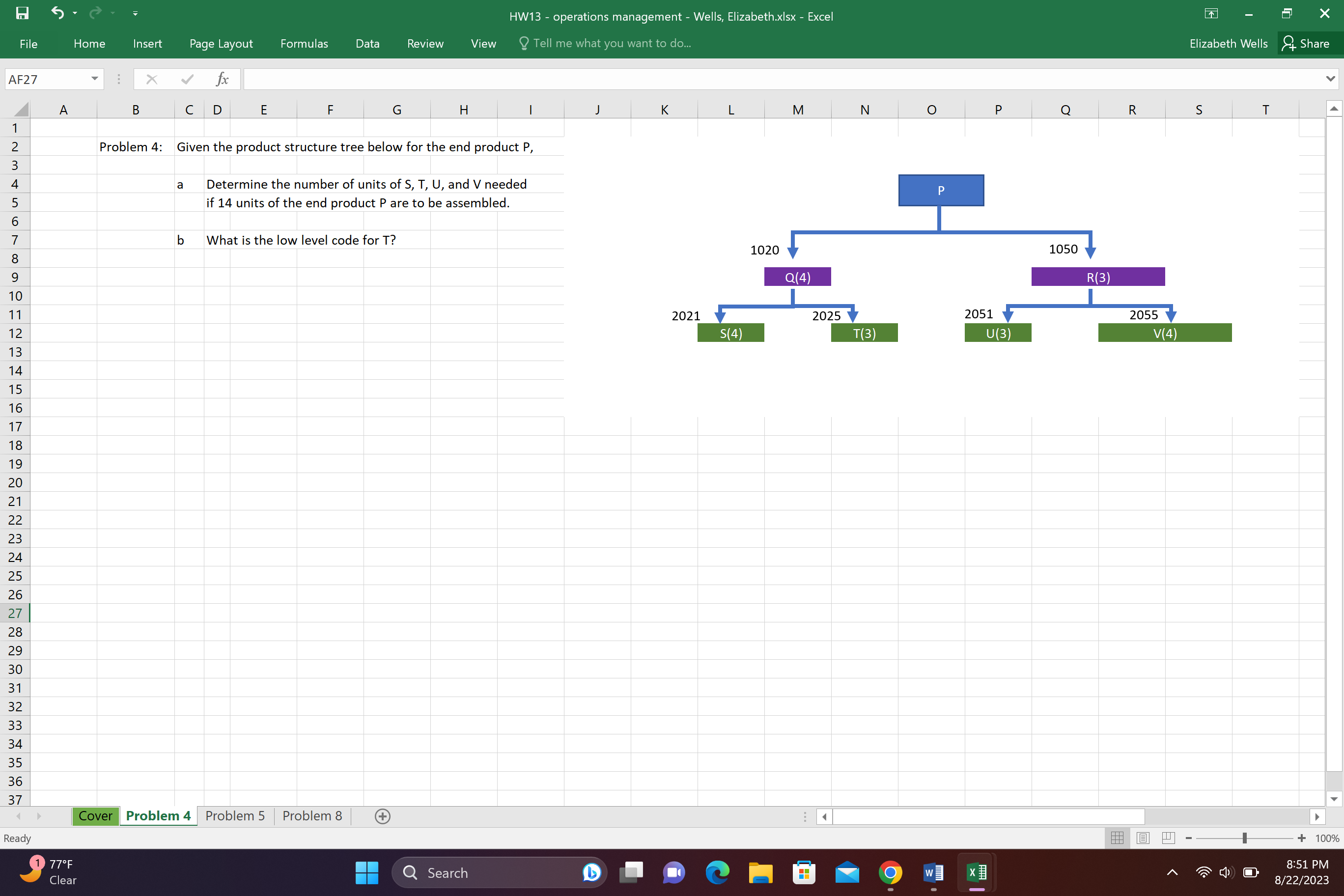 Problem 4: Given the product structure tree below for the end
