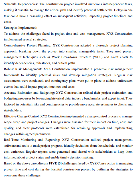 Cost Management in a Construction Company Introduction: XYZ Construction is a renowned