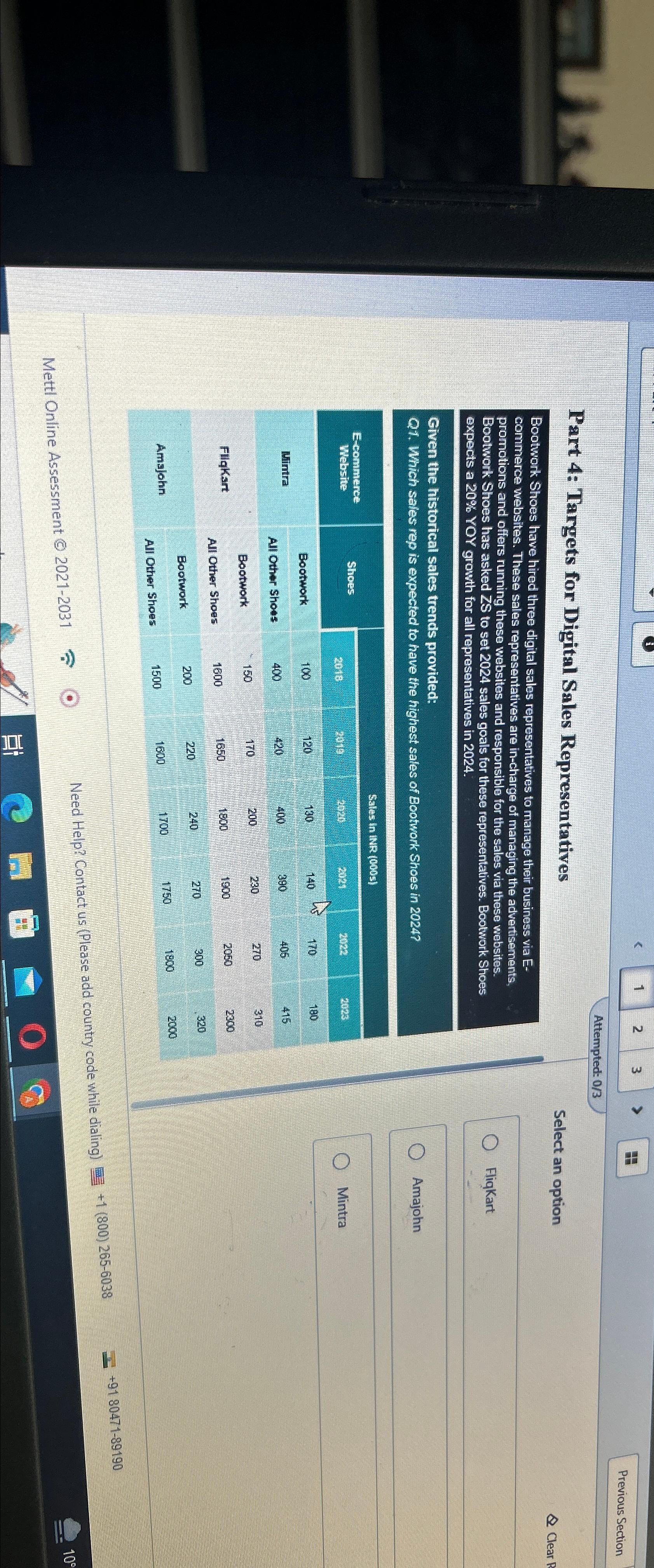  Part 4: Targets for Digital Sales Representatives Bootwork Shoes have hired