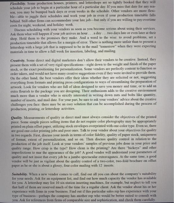 if you want to work successfully with vendors in direct marketing. Discuss