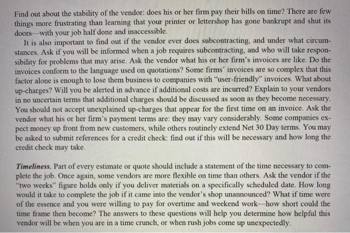 each concept briefly. Considerations in Selecting Vendors There are several important factors