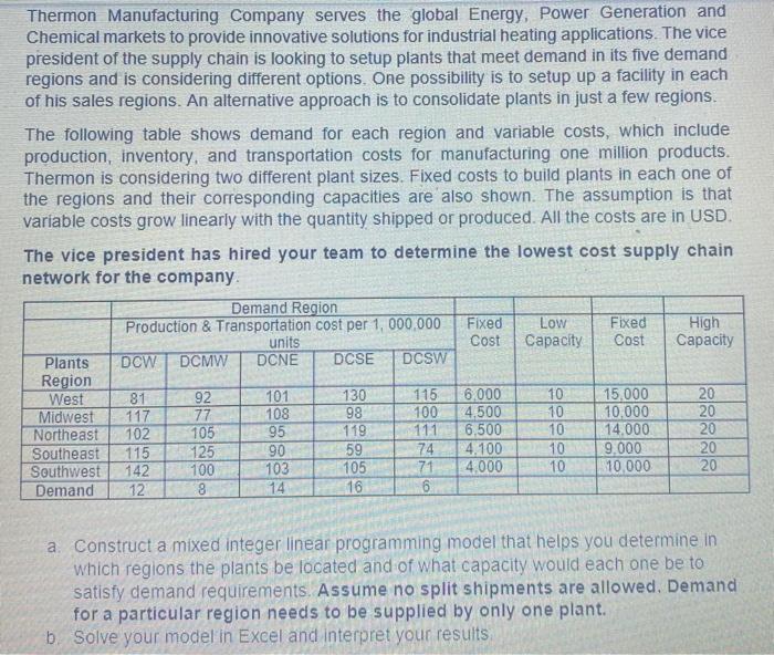 only using excel with steps please. Thermon Manufacturing Company serves the global