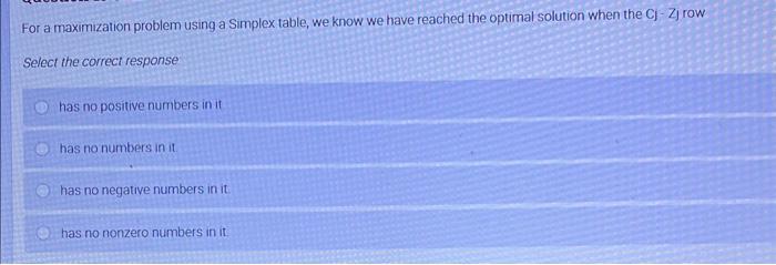  For a maximization problem using a Simplex table, we know we