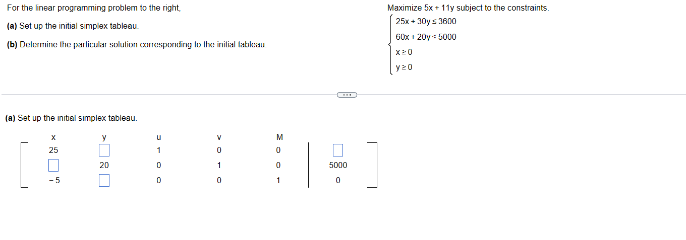  For the linear programming problem to the right, Maximize 5x+11y subject