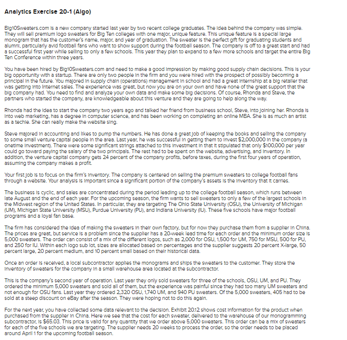 Need help find answer to part A and part B Analytics Exerclse