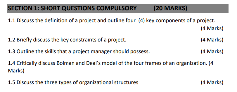 IT PROJECT MANAGEMENT - SECTION 1 - QUESTION 1 1.1 Discuss the