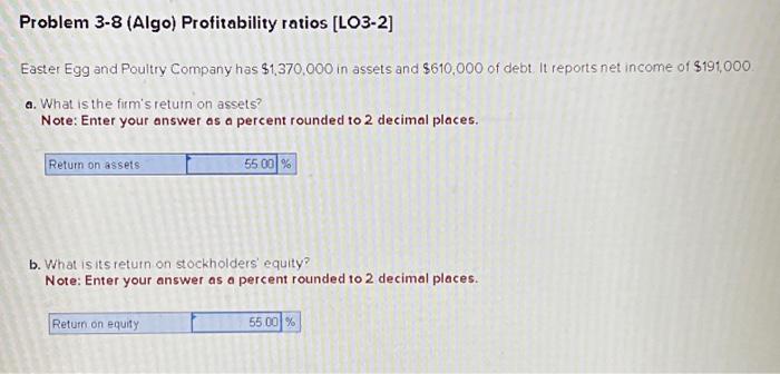  Problem 3-8 (Algo) Profitability ratios [LO3-2] Easter Egg and Poultry Company